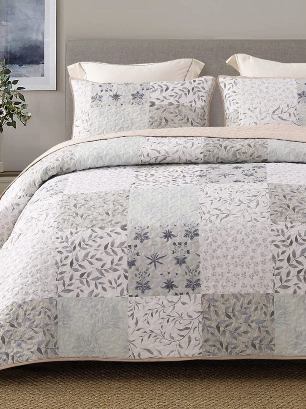 Reversible Boho Quilts Queen Size Gray